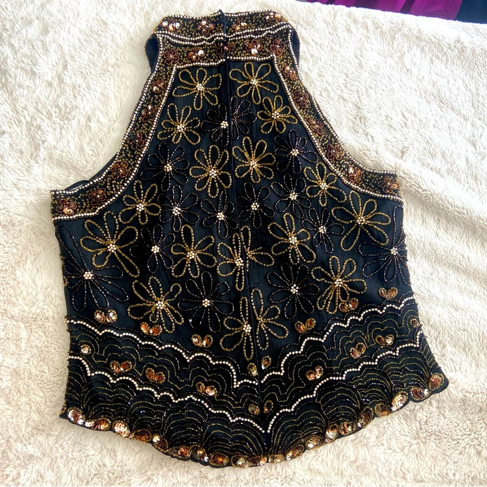 ADRIANA PAPELL Intricately Hand-beaded Halter Top